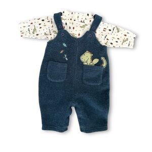Vintage Carter’s Navy Plush Overall and Shirt Set with Dragons - Size 6-9m
